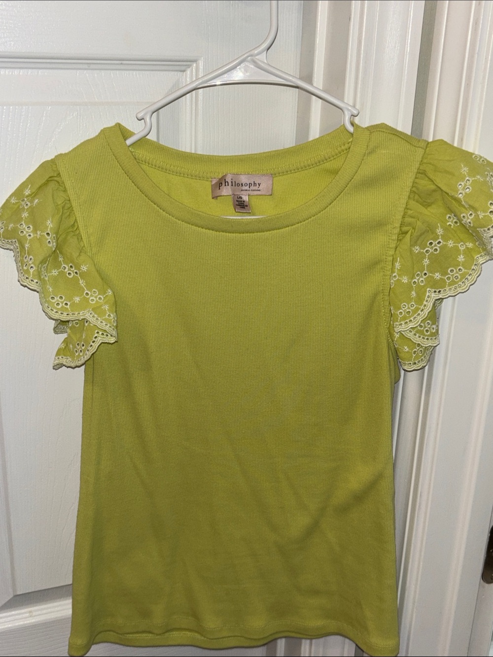 Philosophy Lime Green Eyelet Flutter Sleeve Tee